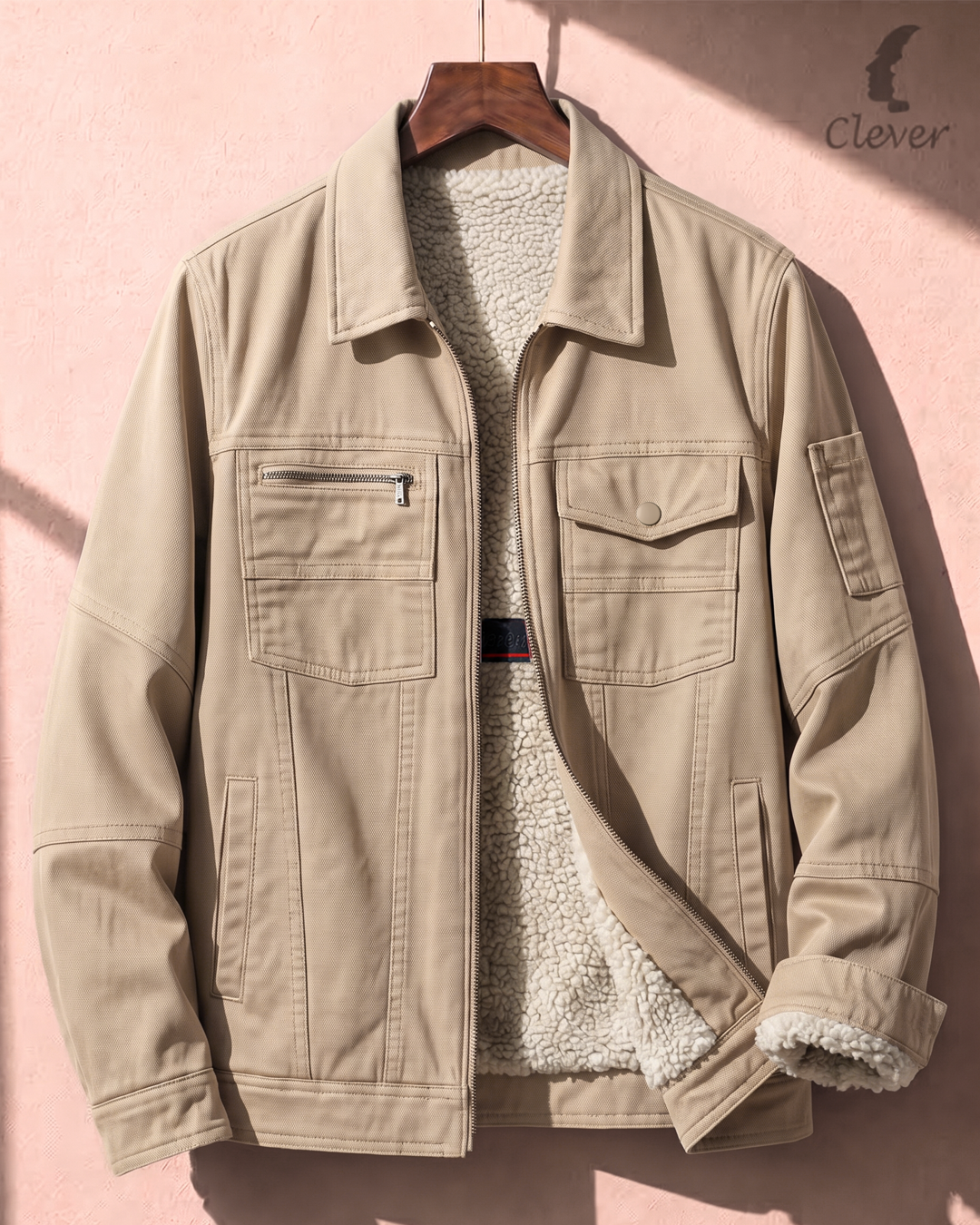 Ribbed fabric bomber jacket - bright beige