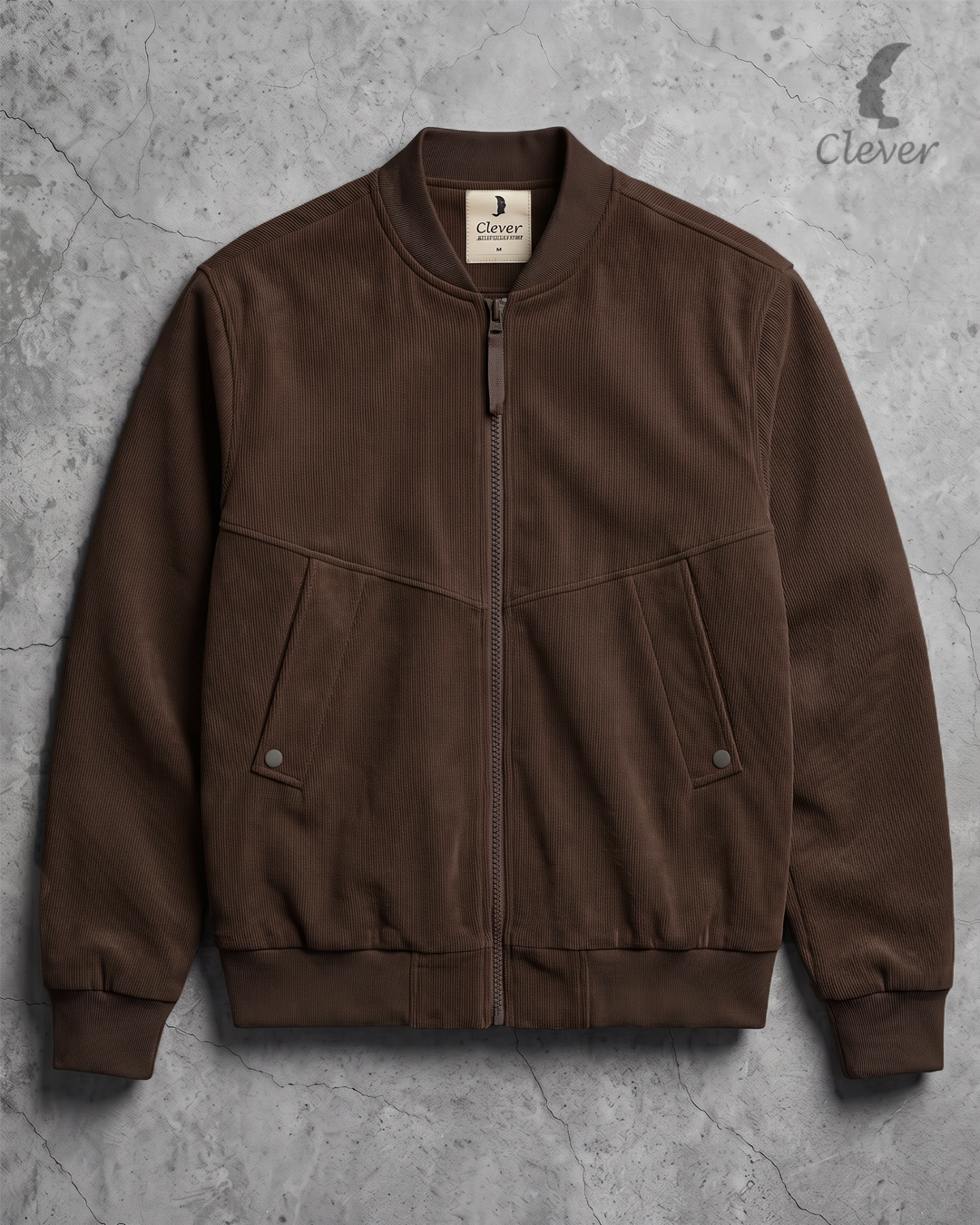Ribbed fabric bomber jacket - brown