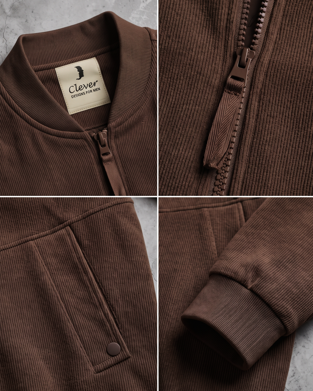 Ribbed fabric bomber jacket - brown
