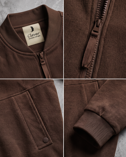 Ribbed fabric bomber jacket - brown