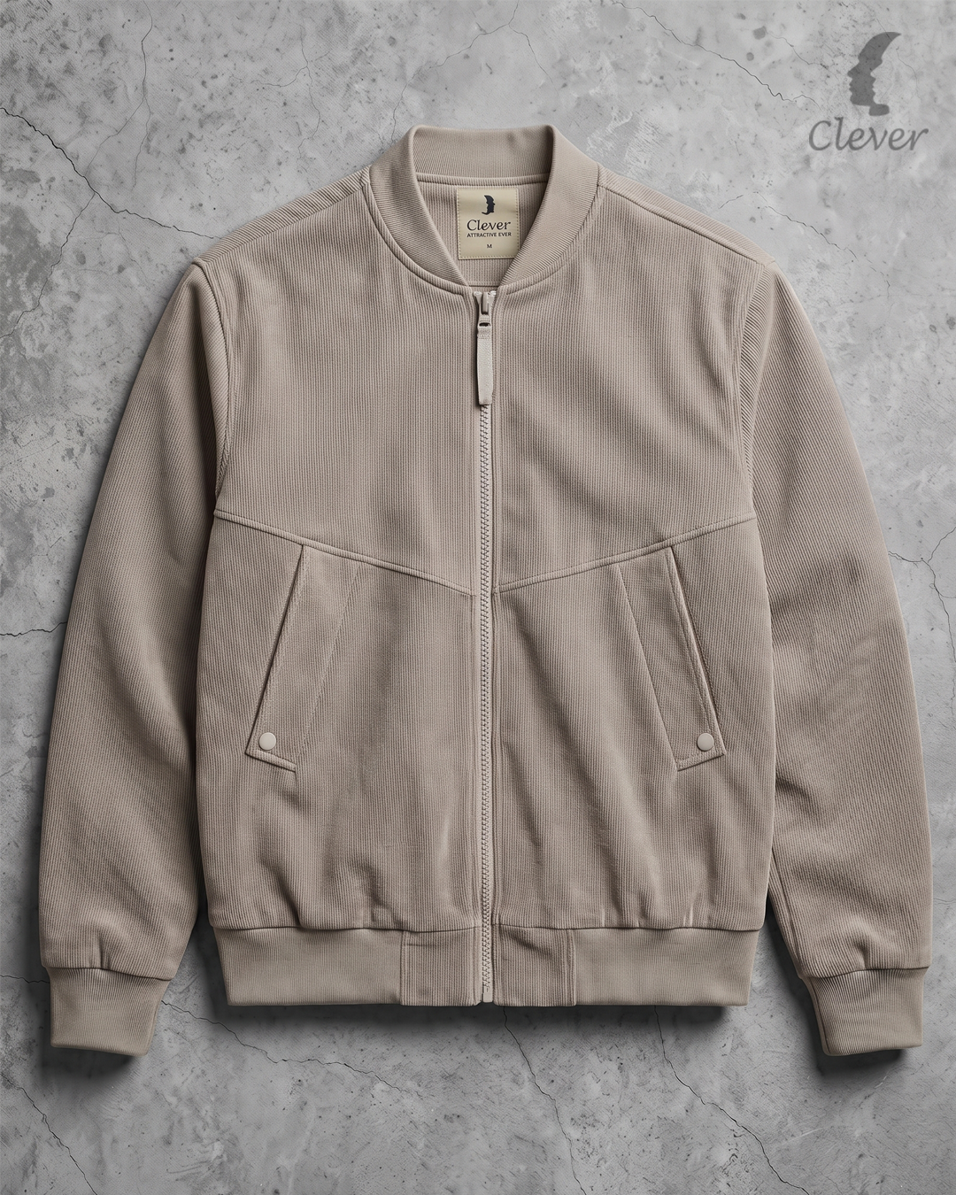 Ribbed fabric bomber jacket - beige