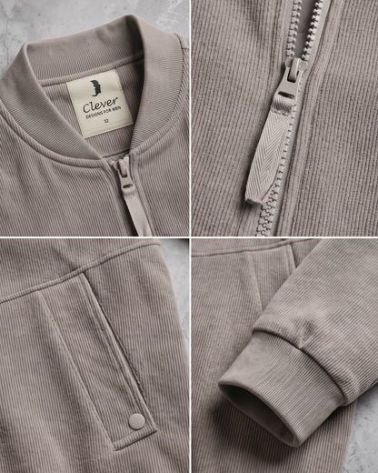 Ribbed fabric bomber jacket - beige