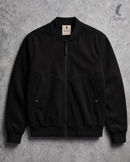 Ribbed fabric bomber jacket - black