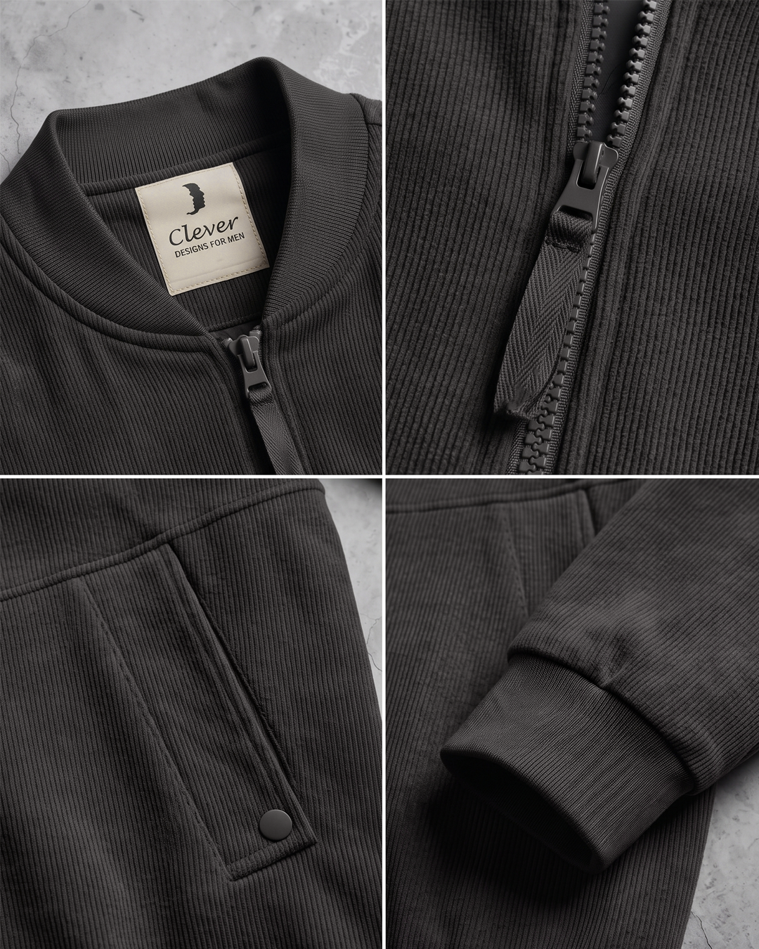 Ribbed fabric bomber jacket - black