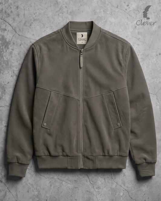 Ribbed fabric bomber jacket - bright beige