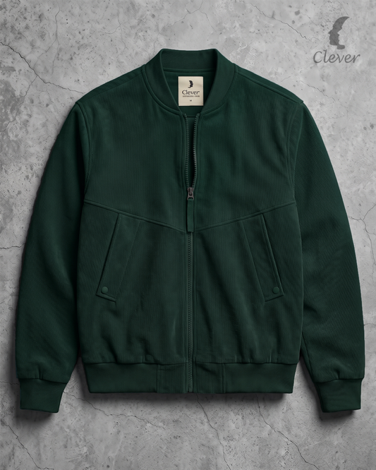 Ribbed fabric bomber jacket -green