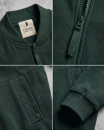 Ribbed fabric bomber jacket -green