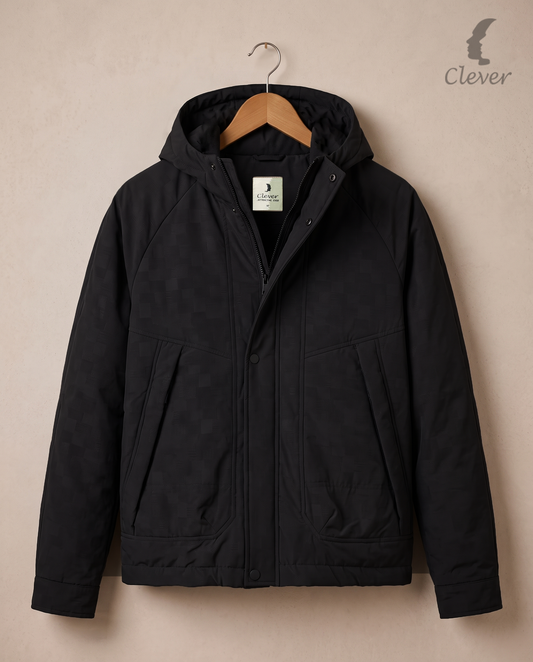 Hooded jacket with fine fabric - black