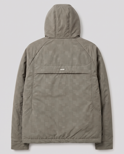 Men's Hooded Winter Jacket with Textured Pattern - Grey