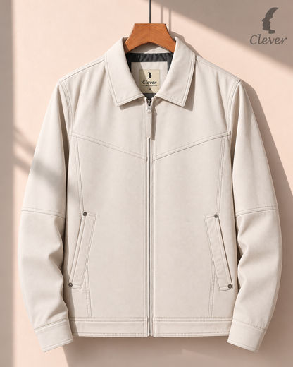 Classic padded jacket with a folded collar - light beige