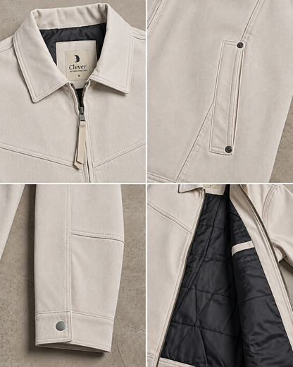 Classic padded jacket with a folded collar - light beige