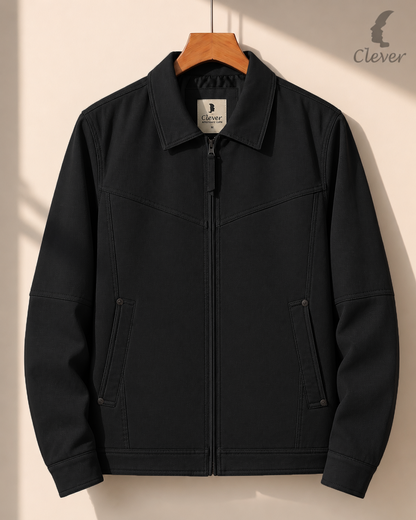Classic padded jacket with a folded collar - black