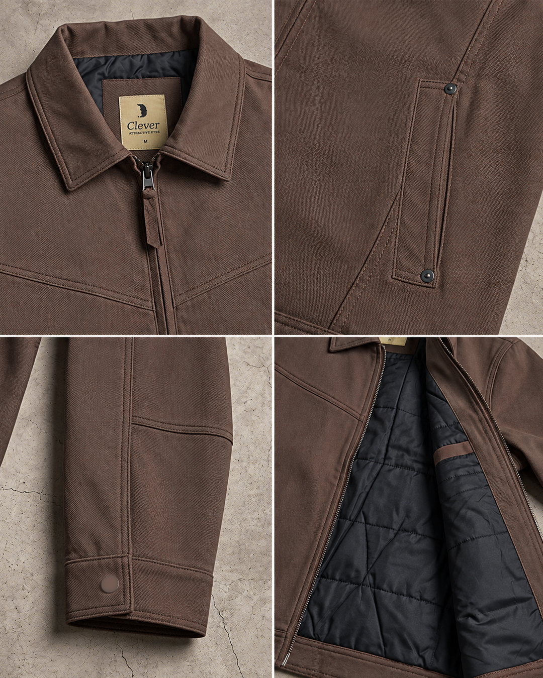 Classic padded jacket with a folded collar - brown