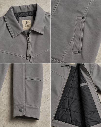 Classic padded jacket with a folded collar - gray
