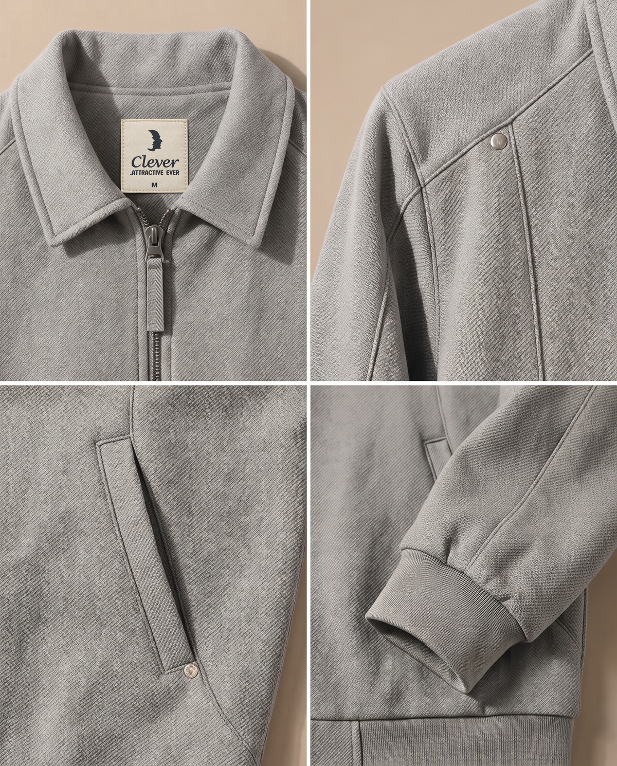 Jacket with a fold-down collar and fine ribbed fabric - light gray