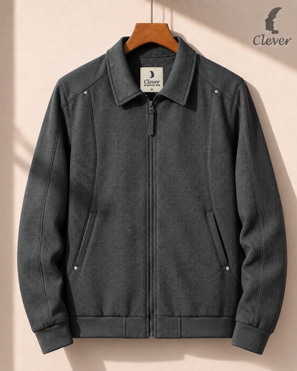 Jacket with a fold-down collar and fine ribbed fabric - dark gray