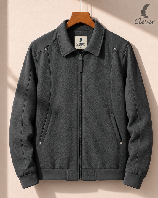 Jacket with a fold-down collar and fine ribbed fabric - dark gray