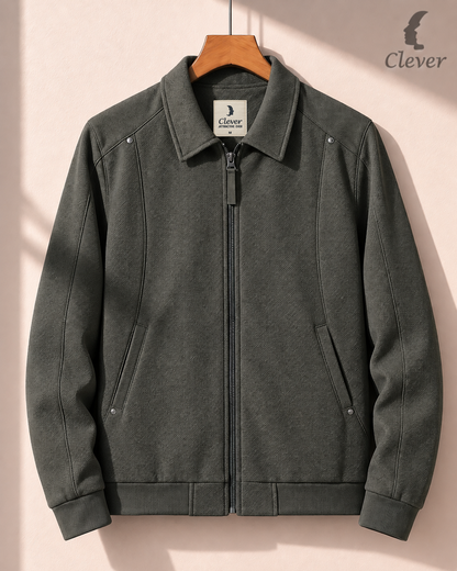 Jacket with a fold-down collar and fine ribbed knit - dark gray brown