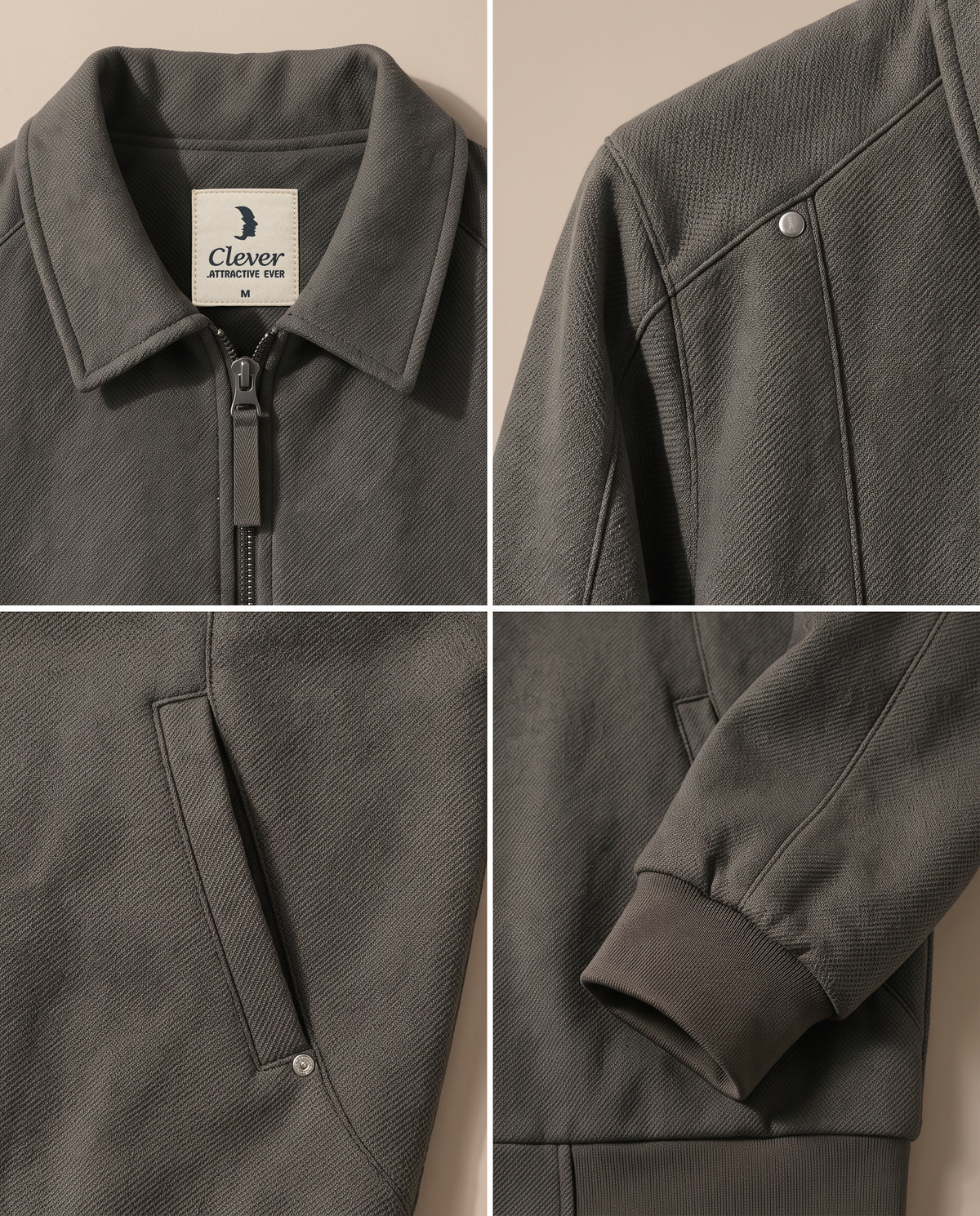 Jacket with a fold-down collar and fine ribbed knit - dark gray brown