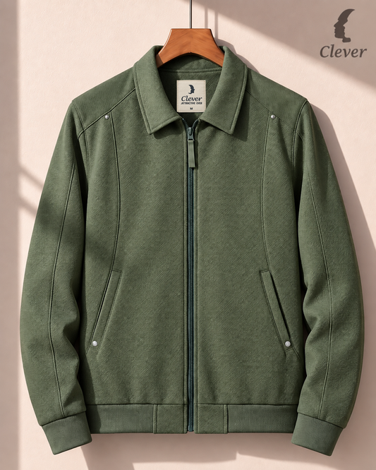 Jacket with a folded collar and fine ribbed fabric - olive green