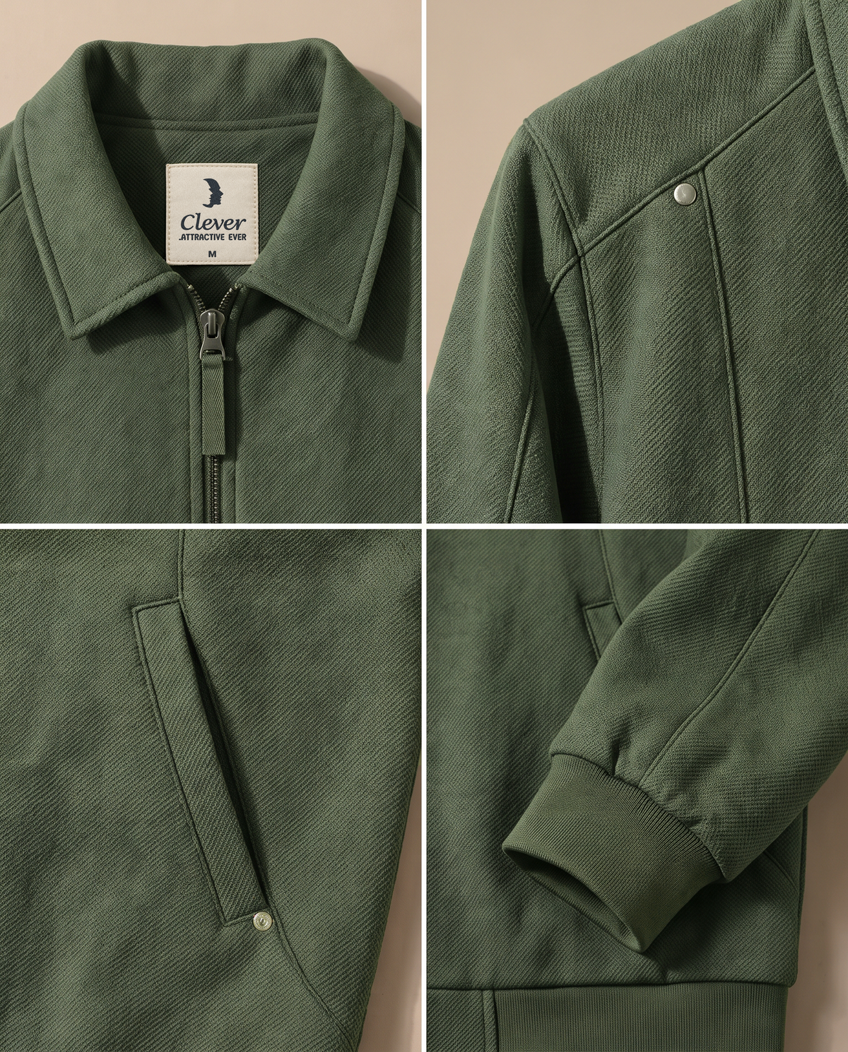 Jacket with a folded collar and fine ribbed fabric - olive green