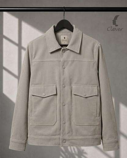 Relaxed-Fit Ribbed Corduroy Jacket-Light Grey / Cement