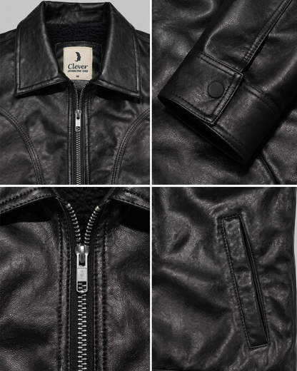 Classic Shearling-Lined Faux Leather Jacket - black