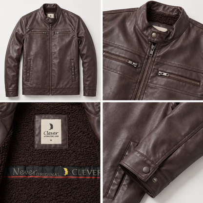 Classic Shearling-Lined Faux Leather Jacket - Dark Brown