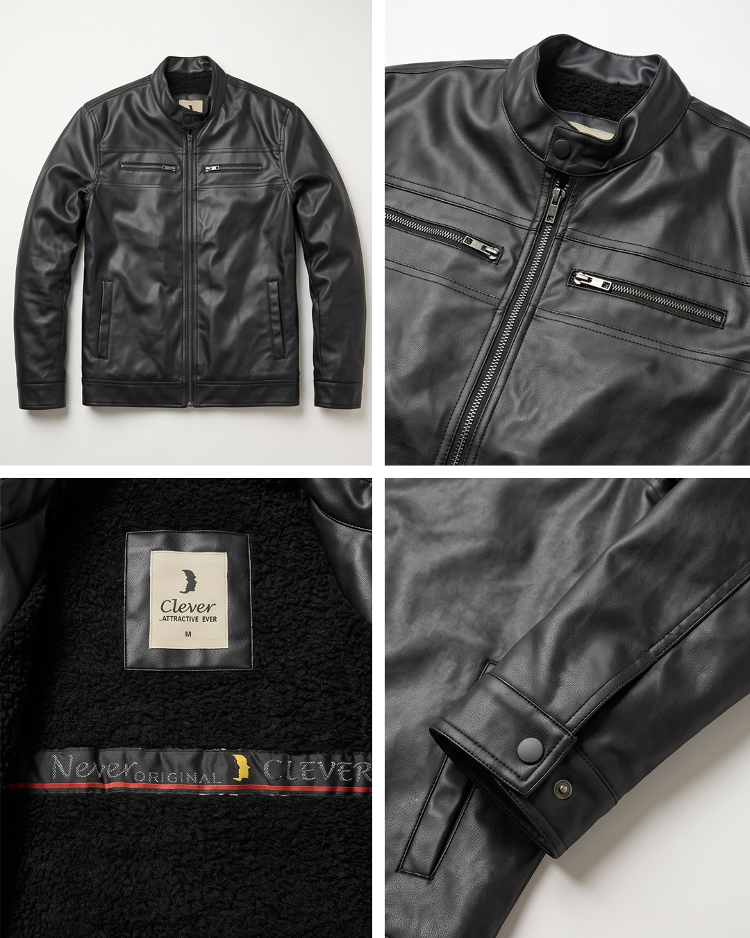 Classic Shearling-Lined Faux Leather Jacket - Black