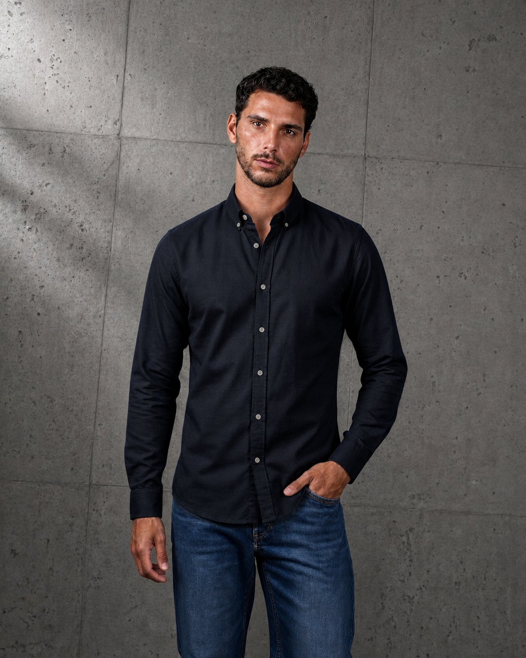 Blue Black Plain Cotton Shirt