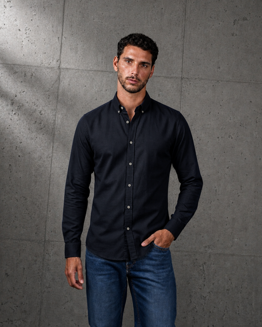 Blue Black Plain Cotton Shirt