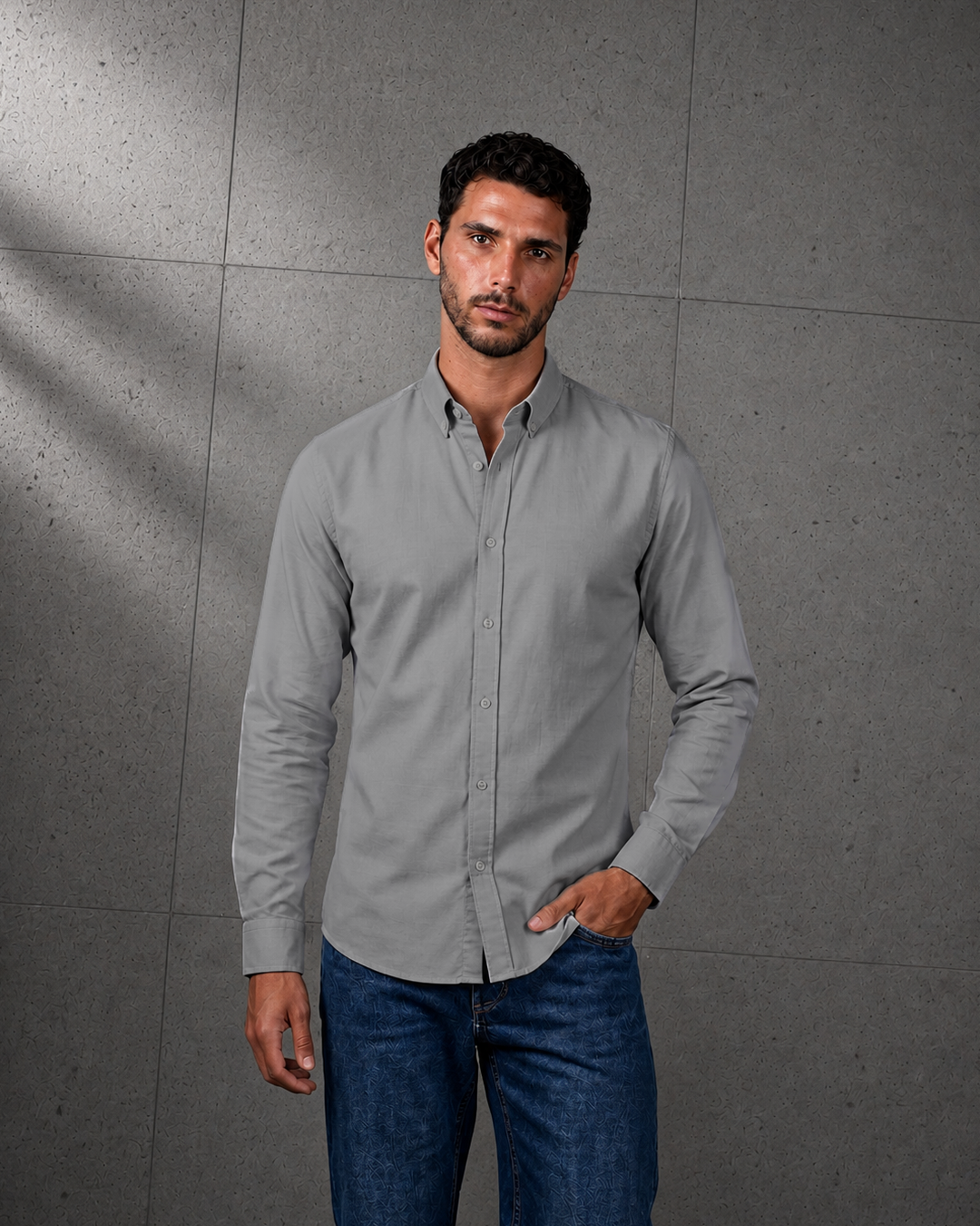 Grey Plain Cotton Shirt