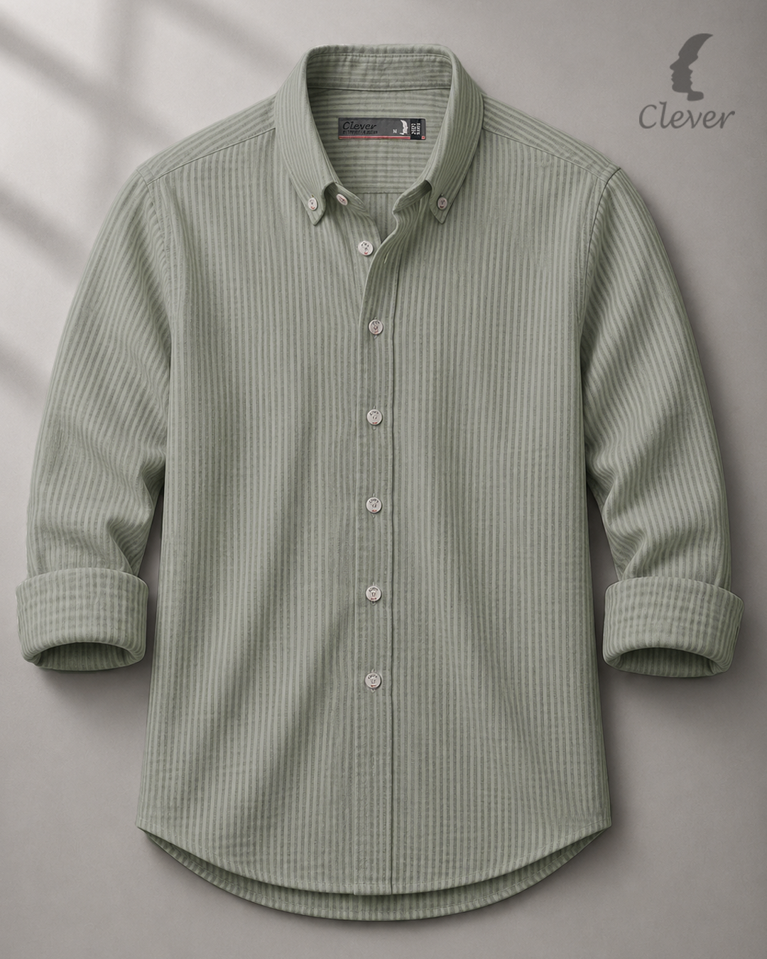 Light Green Classic Button-Down Stripe Cotton Shirt