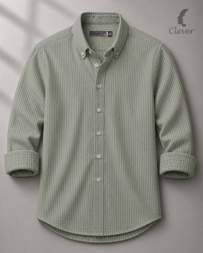 Light Green Classic Button-Down Stripe Cotton Shirt
