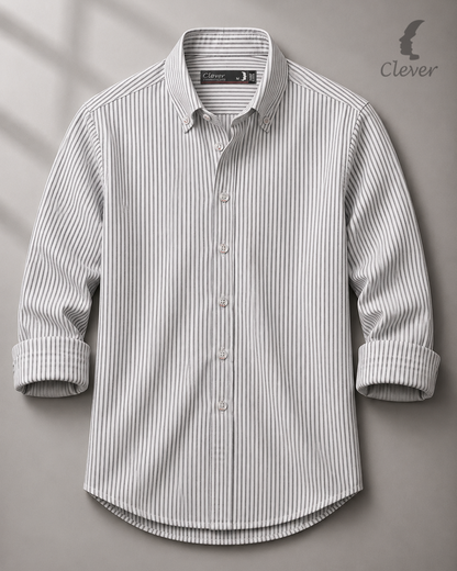Black Classic Button-Down Stripe  Cotton Shirt