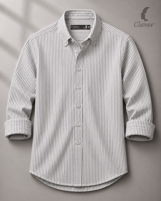 Black Classic Button-Down Stripe  Cotton Shirt