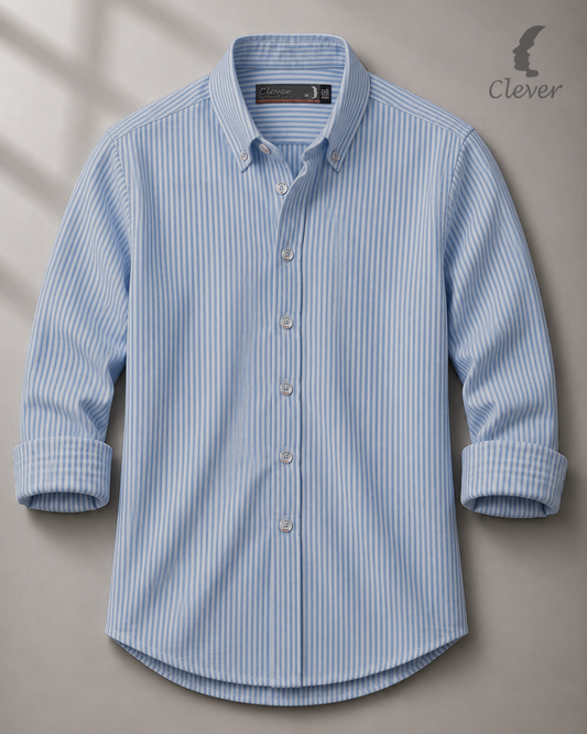 Dark Blue Classic Button-Down Stripe  Cotton Shirt
