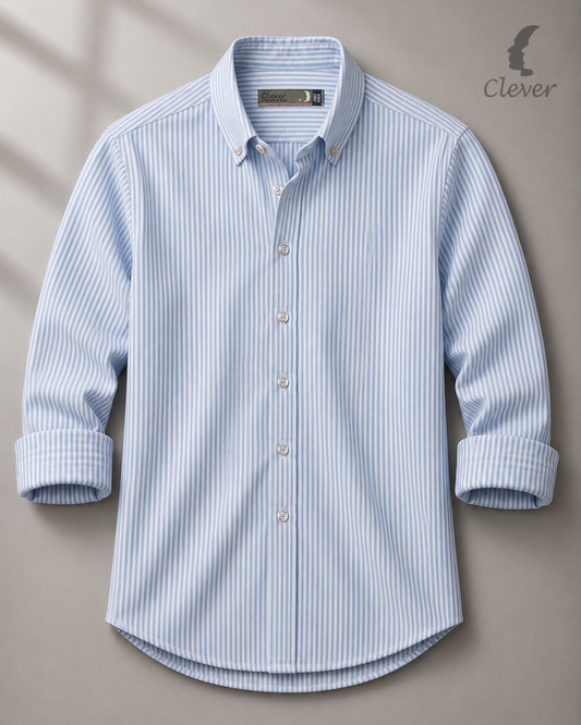 Blue Classic Button-Down Stripe  Cotton Shirt