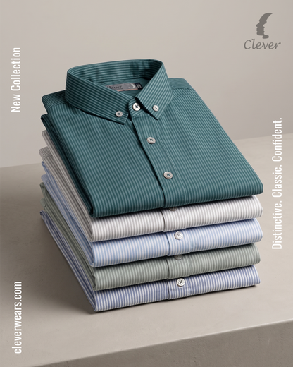 Beige Classic Button-Down Stripe  Cotton Shirt