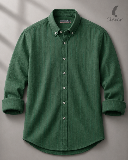 Green Checkered Long Sleeve Cotton Piqué Shirt