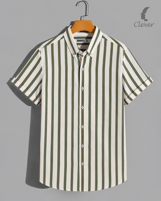 Oil  & White Short-Sleeve Shirt Striped Cotton Shirt