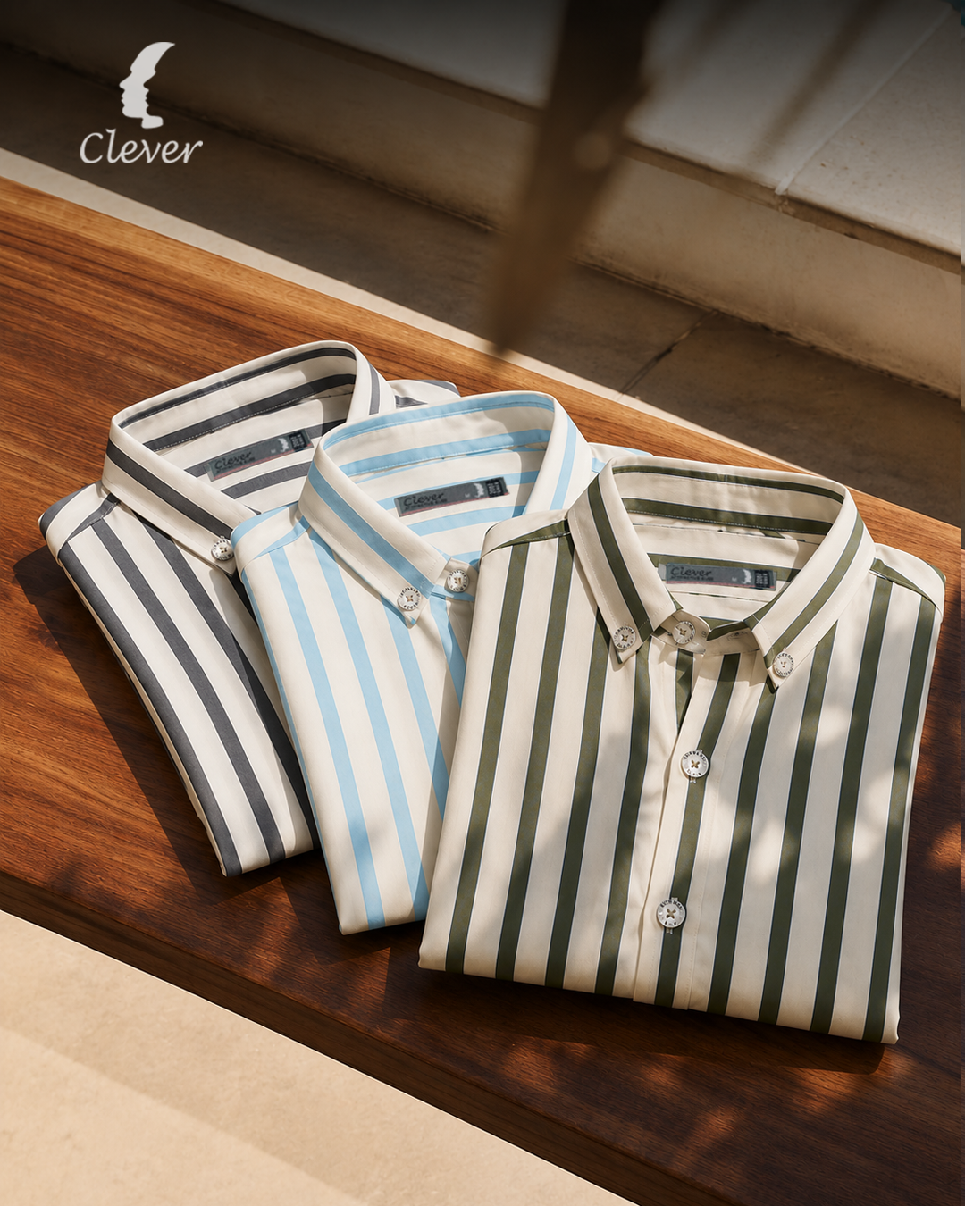Sky Blue & White Short-Sleeve Shirt Striped Cotton Shirt
