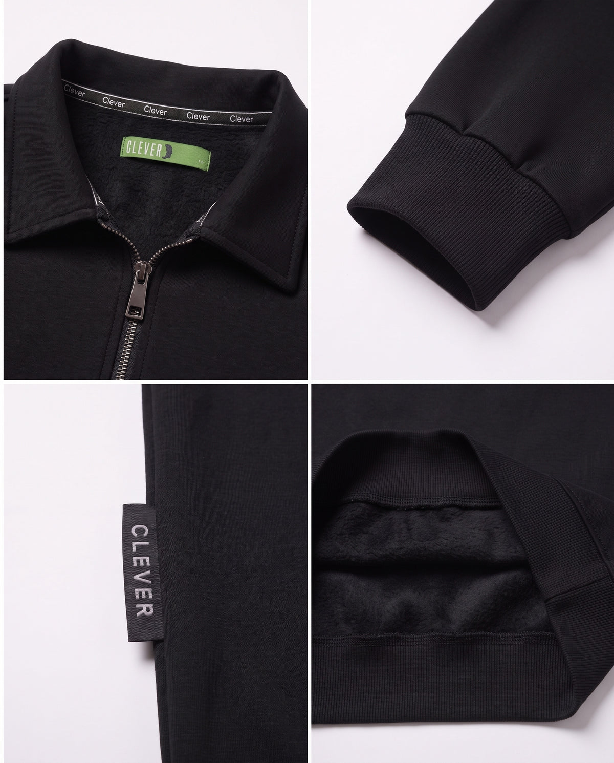 Ribbed pullover with collar and half zip - black