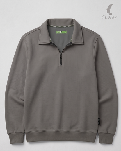 Ribbed pullover with collar and half zip - iron