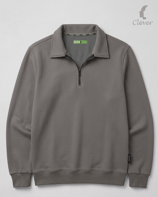 Ribbed pullover with collar and half zip - iron