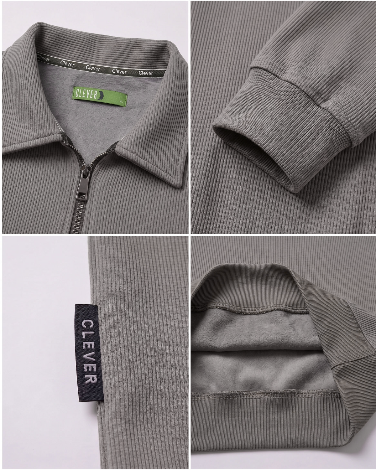 Ribbed pullover with collar and half zip - iron