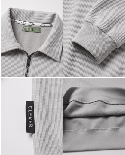 Ribbed pullover with collar and half zip - bright gray