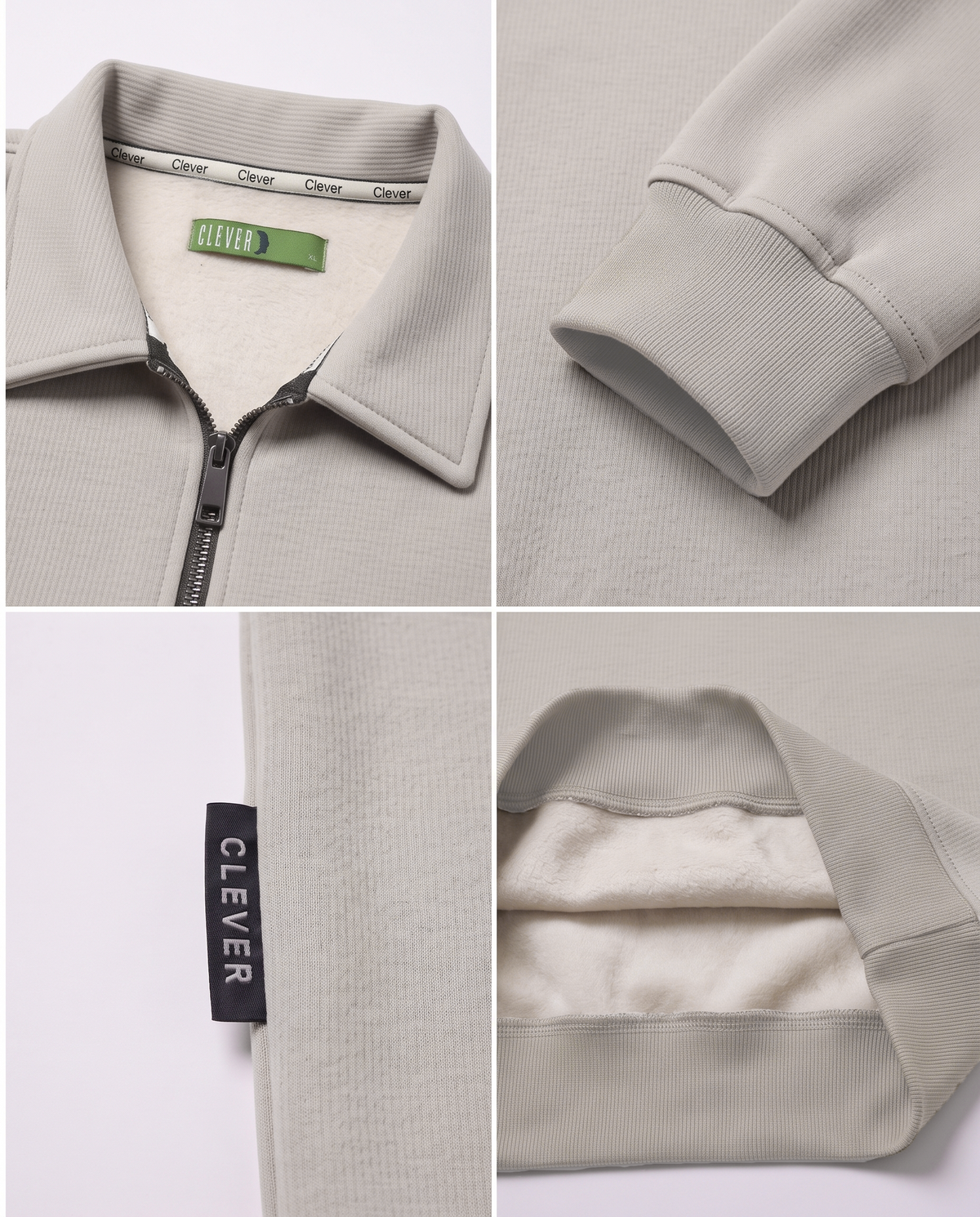 Ribbed pullover with collar and half zip - beige