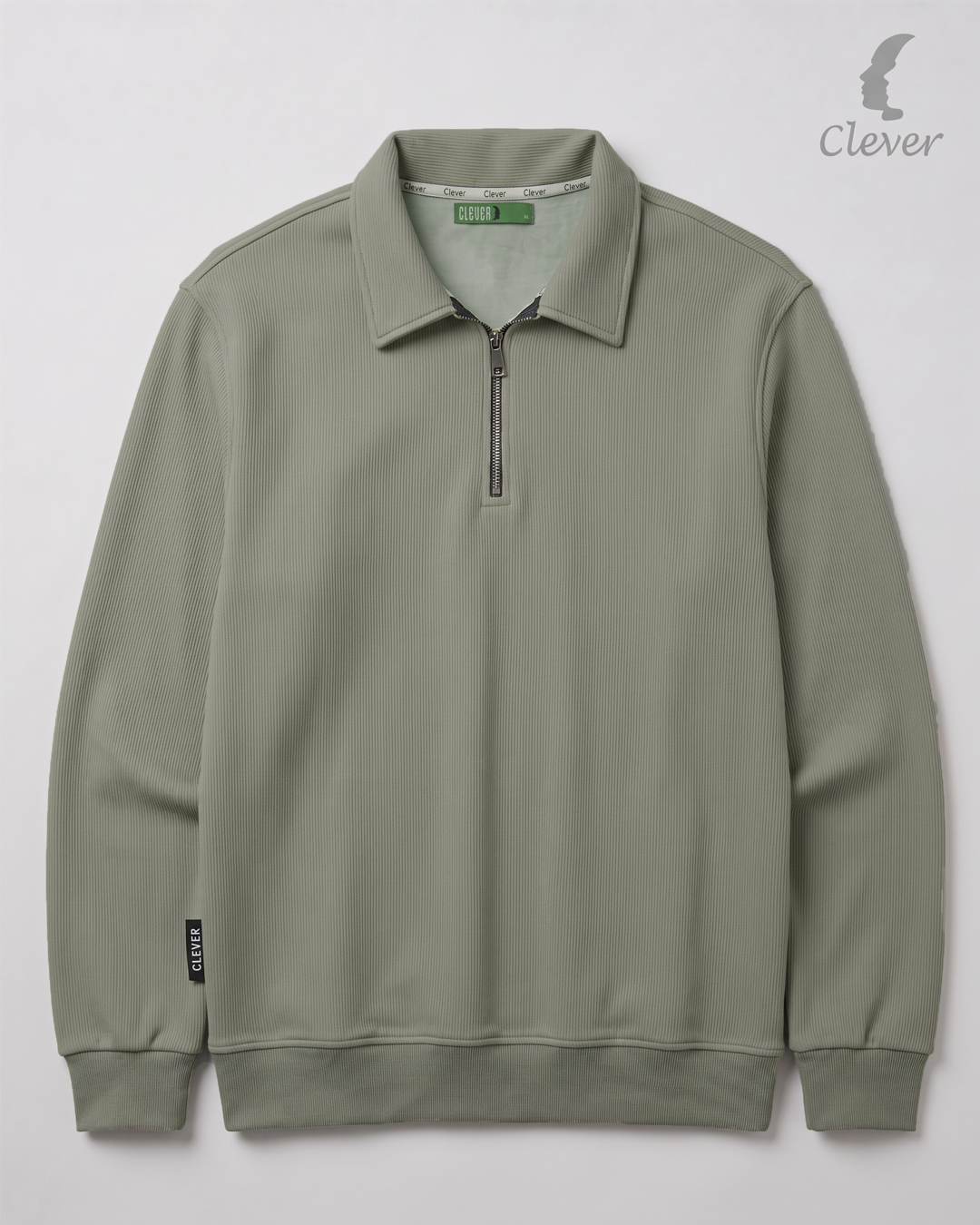 Ribbed pullover with collar and half zip - mint