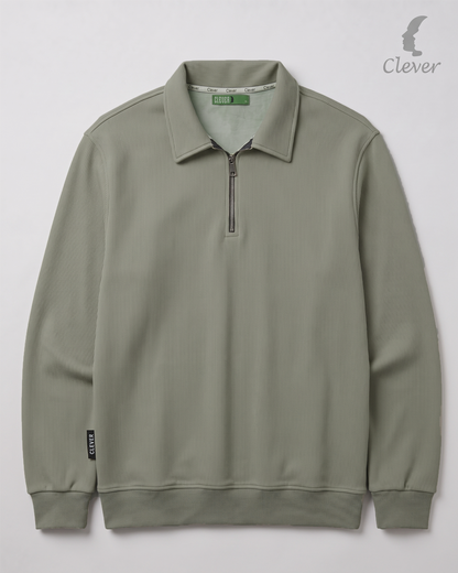 Ribbed pullover with collar and half zip - mint